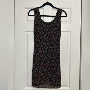 Vintage 90s Alyn Paige Black & Red Floral Sundress with Tie-back - Size 3/4